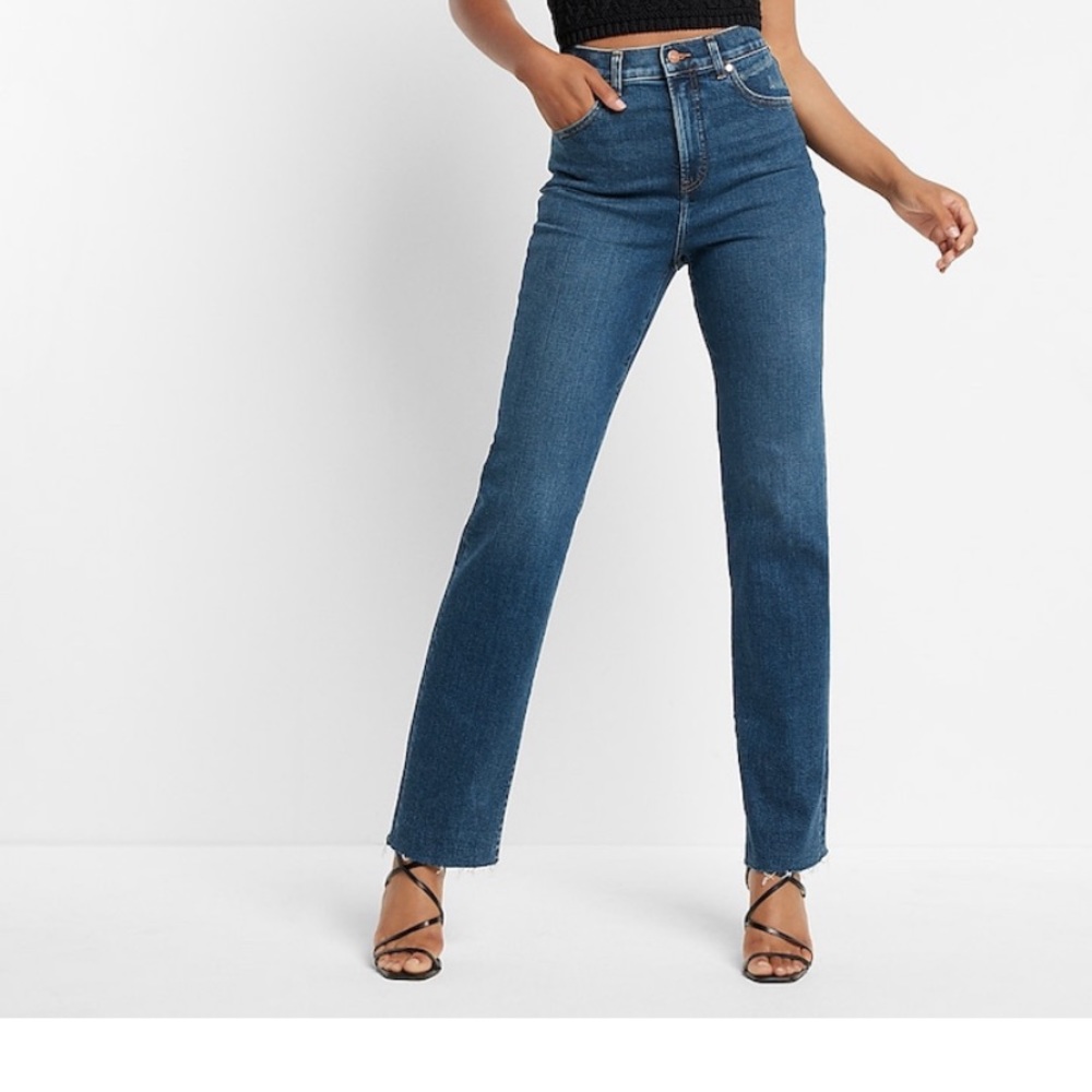 NWT Express “super high waisted dark wash modern straight jeans”